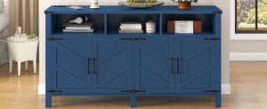 English Elm U_style 59 Inch Sideboard Buffet with Built in Power Outlets Open Cubbies Metal Accents Navy Blue N711P347407V