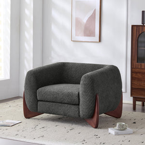 English Elm Christopher Knight Home® - Modern Upholstered Round Arm Accent Chair with Velvet Finish, Elegant Curved Back and Three Legs Design Dark Gray,Walnut 39.5 L x 32.5 W x 23.25 H N776P216196C