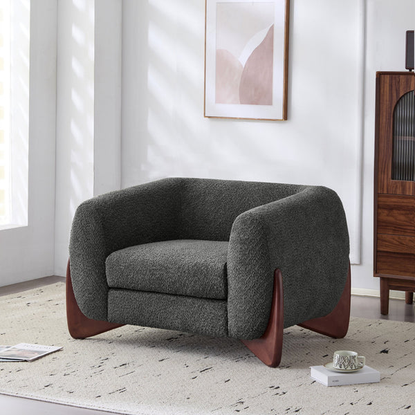 English Elm Christopher Knight Home® - Modern Upholstered Round Arm Accent Chair with Velvet Finish, Elegant Curved Back and Three Legs Design Dark Gray,Walnut 39.5 L x 32.5 W x 23.25 H N776P216196C