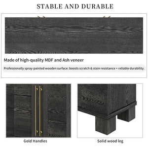 English Elm Trexm Ash Veneer Buffet with Gold Handles and Adjustable Shelves for Dining Spaces Black N715P392244B
