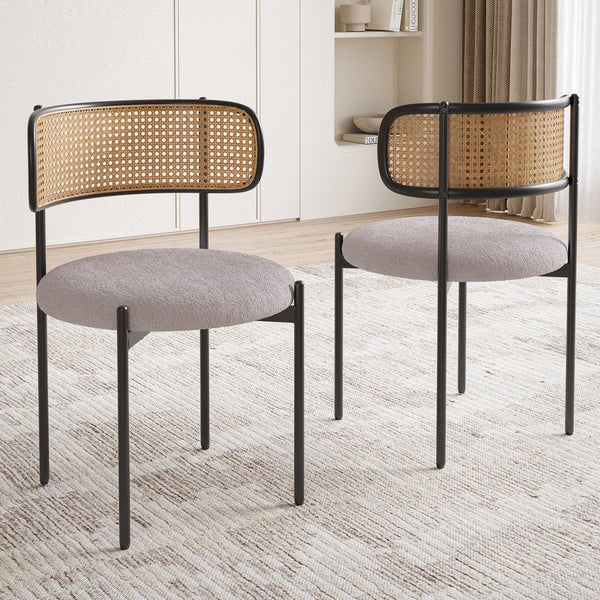 English Elm Modern Upholstered Dining Chairs Set Of 4 - Stylish Light Gray Rattan Accent Chairs With Metal Legs T3623P379700