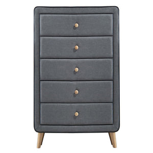 English Elm Light Grey Upholstered 5-Drawer Chest – Mid-Century Modern Design With Ample Storage & Wood Accents B062P186552