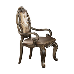 English Elm Vintage Tufted Arm Chairs (Set of 2) with Button-Back, Scrolled Crown Molding & Cabriole Legs — Vintage Oak Finish, Padded Seat Durable Wood Apron B062P209277