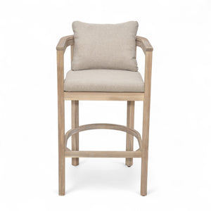 English Elm Christopher Knight Home® - Abaco Acacia Outdoor Barstool Set of 2 with Removable Gray Cushions, Rustic Curved Back Support Beige,Light White N775P294071G