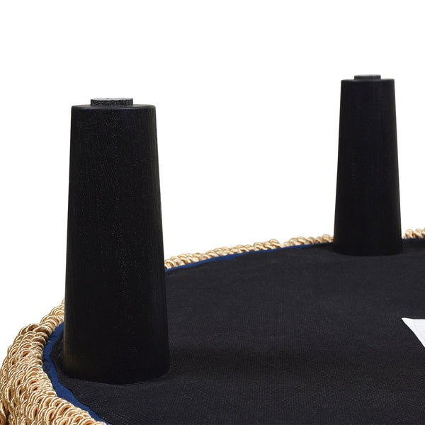 English Elm Jennifer Taylor Home - Yolanda 24" Round Upholstered Ottoman - Luxurious Navy Blue Velvet With Exquisite Gold Trim & Fringe B2719P238162
