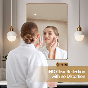 English Elm 24X32 Inch Gold Aluminium Frame Bathroom Mirror - Elegant Design, Distortion-Free Reflection, Easy Mounting T3757P347053