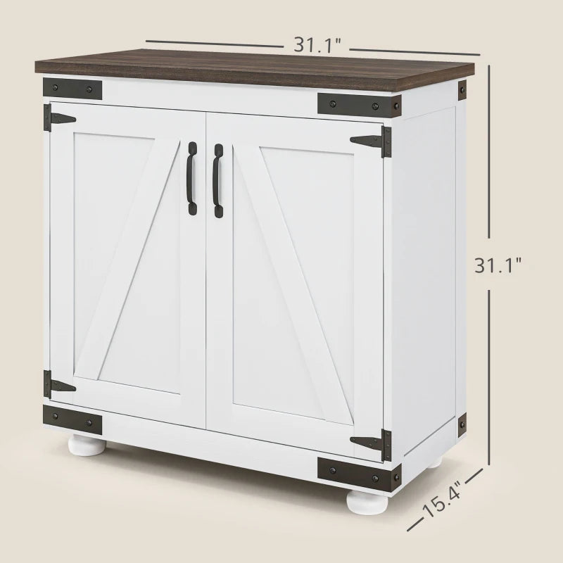 English Elm Home Farmhouse Barn Door Storage Cabinet Distressed White with Adjustable Shelf T3971P465598