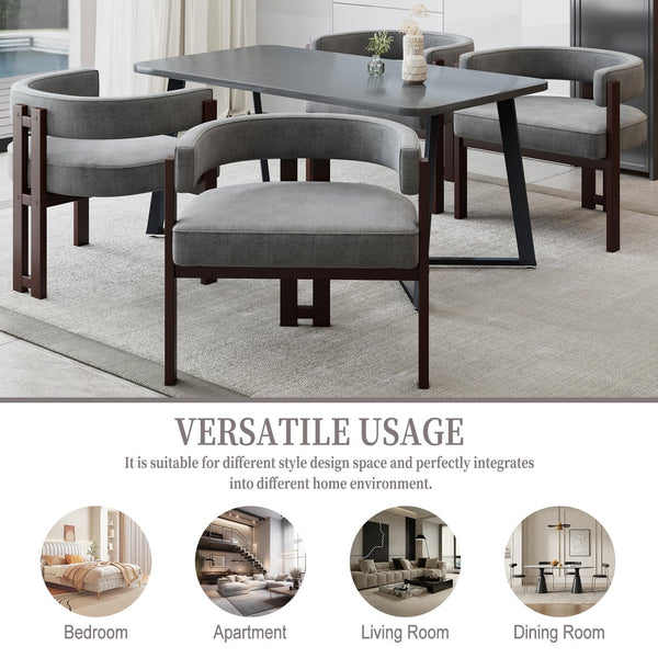 English Elm Modern Chenille Barrel Dining Chair with Metal Base, Plush Foam Seat, Compact Accent Seat for Home Gray W395P233456