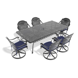 English Elm 7-Piece All-Weather Cast Aluminum Dining Set With 6 Swivel Chairs, Cushions & Rectangular Table W1710S00365