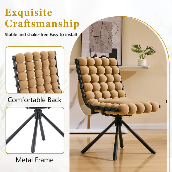 English Elm Cream Dutch Velvet Swivel Chair Tufted Bubble Backrest Glam Armless Accent Seat Black,Brown W3875P448021