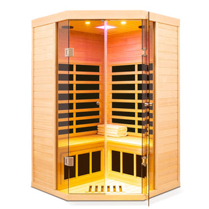 English Elm Low Emf Two Person Hemlock Far Infrared Sauna with Double Glass Doors and Bluetooth W632S00018