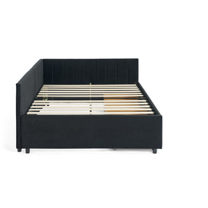 English Elm Full Size Upholstered Tufted Daybed Frame With Storage Drawers, Plush Velvet In Elegant Black Finish W1413S00088