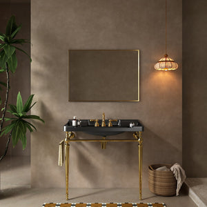 English Elm VICI 36" Bathroom Console Sink with Integrated Ceramic Basin, 3-Hole Faucet, Stainless Legs & Towel Bar Black,Gold W2615S00106