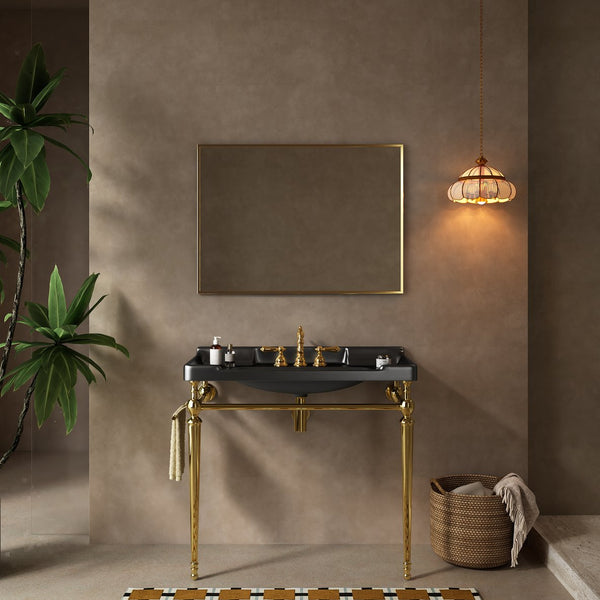 English Elm VICI 36" Bathroom Console Sink with Integrated Ceramic Basin, 3-Hole Faucet, Stainless Legs & Towel Bar Black,Gold W2615S00106