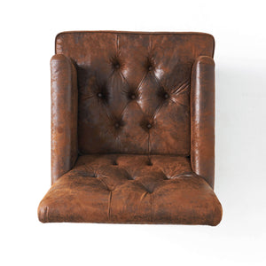 English Elm Brown Microfiber Club Chair with Tufted Back Nailhead Trim and Rubberwood Legs N758P438153B