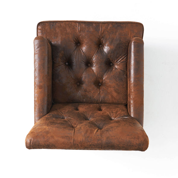English Elm Brown Microfiber Club Chair with Tufted Back Nailhead Trim and Rubberwood Legs N758P438153B