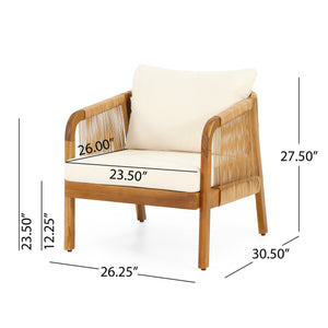 English Elm Christopher Knight Home® - Set of 2 Acacia Wood Outdoor Club Chairs with Wicker, Teak Finish & Beige Cushions, Deep Seat Comfort 72409.00LBGE-2