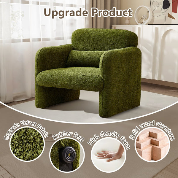 English Elm Best-selling Boucle Cloud Chair Curved Plush Upholstered Armchair with Lumbar Pillow Included Green W1765P334056
