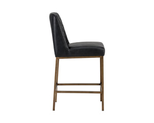 Sunpan Leighland Classic Barstool with Antique Brass Frame and Diamond-Stitched Faux Leather Upholstery Coal Black