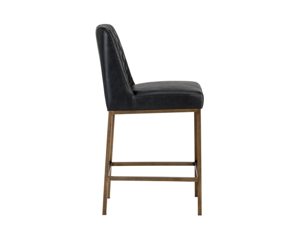 Sunpan Leighland Classic Barstool with Antique Brass Frame and Diamond-Stitched Faux Leather Upholstery Coal Black