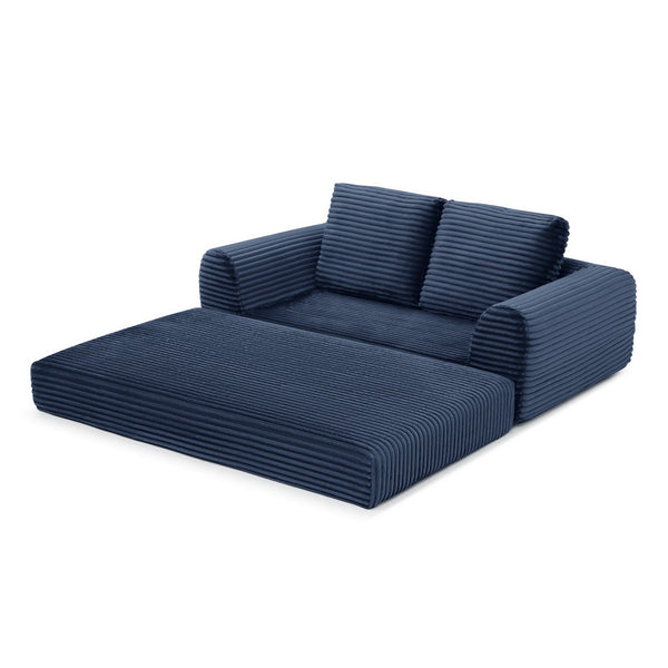 English Elm 2-in-1 Corduroy Futon Loveseat Sleeper Modular Floor Couch for Studio Living Rooms Blue W1117P415703