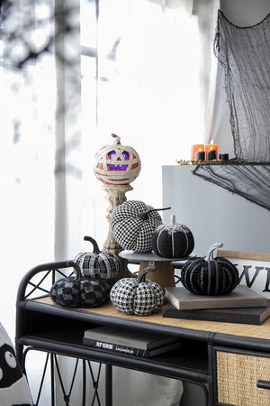 English Elm Set Of 2 Black-White Plaid Fabric Pumpkins - Cozy Rustic Décor For Fall & Halloween Displays W2078P237308-GIGA