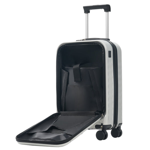 English Elm Front Access Hardside 3 Piece Travel Set with Usb Port Spinner Wheels and Tsa Lock Grey+White N732P326130D