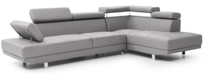 English Elm Riveredge Modern Right-Facing Chaise Sectional with Adjustable Arm & Headrest, Chrome Legs, PU Comfort Gray 21 L x 76 W x 34 H B078S00402