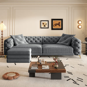 English Elm 97.6" Oversized Velvet Chesterfield Sleeper Sofa Floral Tufted Roll Arm Living Room Couch Dark Grey W1885S00411
