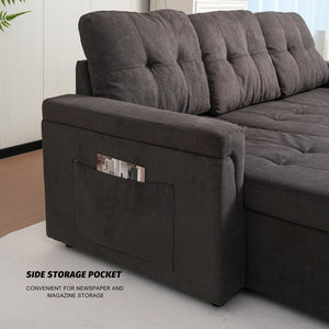 English Elm Upholstered L-Shaped Sleeper Sofa with Reversible Storage, Pull-Out Bed & Breathable Flannel Finish W3138S00001