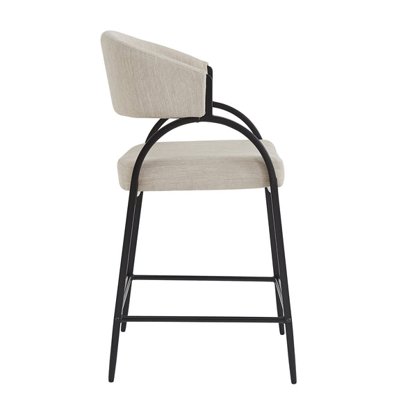 English Elm 25'' Counter Stools Set of 2 Upholstered Fabric Seats Black Metal Frame Kitchen Island N780P369956B