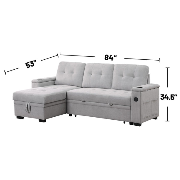 English Elm Woven Fabric Reversible Sleeper Sectional Sofa With Storage Chaise & Usb Ports For Modern Living B016S00042-GIGA