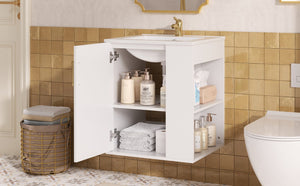English Elm 20" Floating Bathroom Vanity with Ceramic Sink Soft Close Door and Open Side Shelf N710P332061K