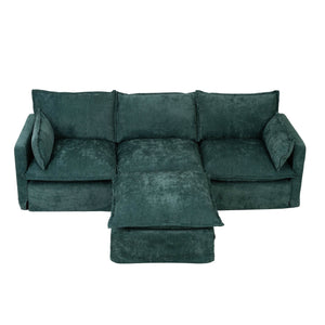 English Elm 93.31" Modular L-shaped Sectional with Movable Ottoman Chenille 4-seat Living Room Sofa Green W2795S00038