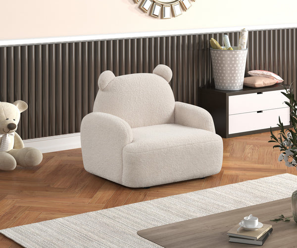English Elm Rosella Bear Shaped Sherpa Kids Armchair with Sculpted Ears for Playroom Comfort Beige B2749P413207