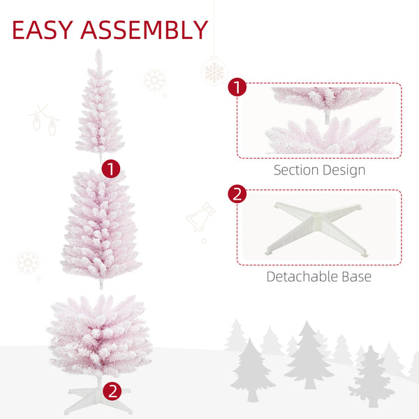 English Elm Homcom 6' Slim Pink Snow Flocked Pencil Christmas Tree For Indoor Decor - Realistic Branches & Easy Setup W2225P229529