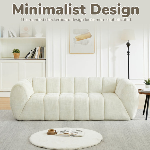 English Elm Chenille Cloud Sofa Quilted Checkered Seat Pure Foam Deep Cushion Contemporary Living Room Beige W834S00638