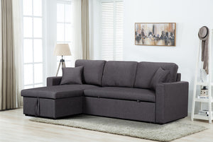 English Elm Sorrelle Linen Sleeper Sectional with Reversible Chaise and Hidden Storage Compartment Dark Gray B2749S00040