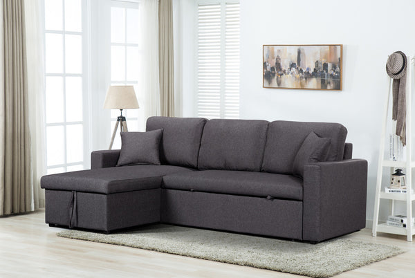 English Elm Sorrelle Linen Sleeper Sectional with Reversible Chaise and Hidden Storage Compartment Dark Gray B2749S00040