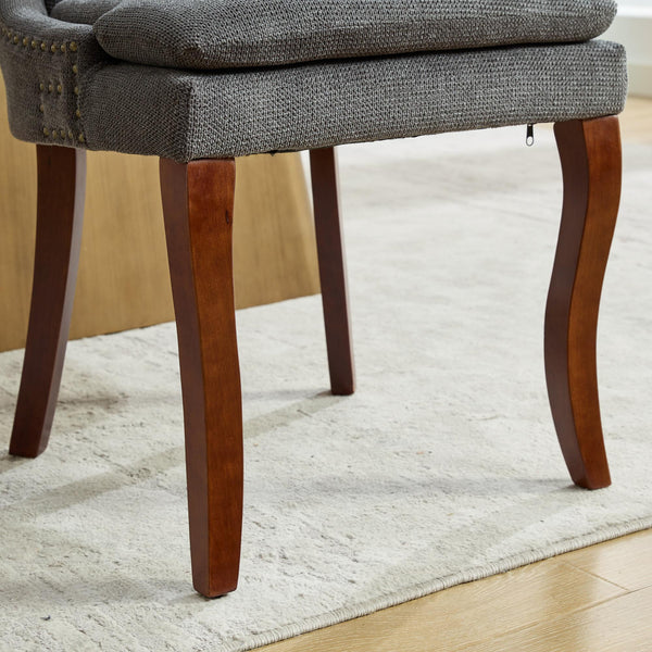 English Elm Modern Dining Chairs Set of 2 with Double-Layer Cushioned Chenille Upholstery, Curved Solid Wood Legs Gray W1143P207920