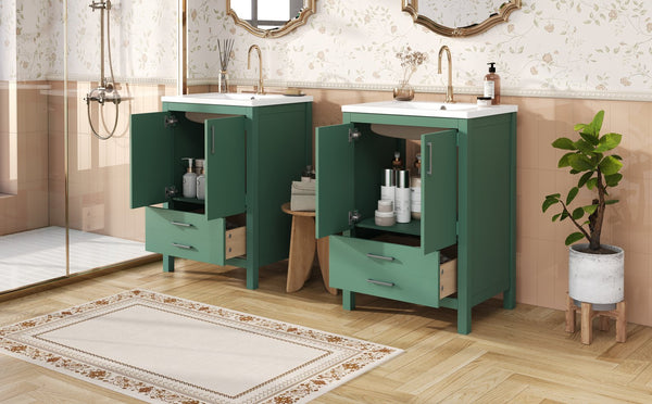 English Elm 48'' Bathroom Vanity with Sink 48.8'' Modern Freestanding 6-Drawer Ceramic Basin Cabinet for Baths Green N710SS00006F