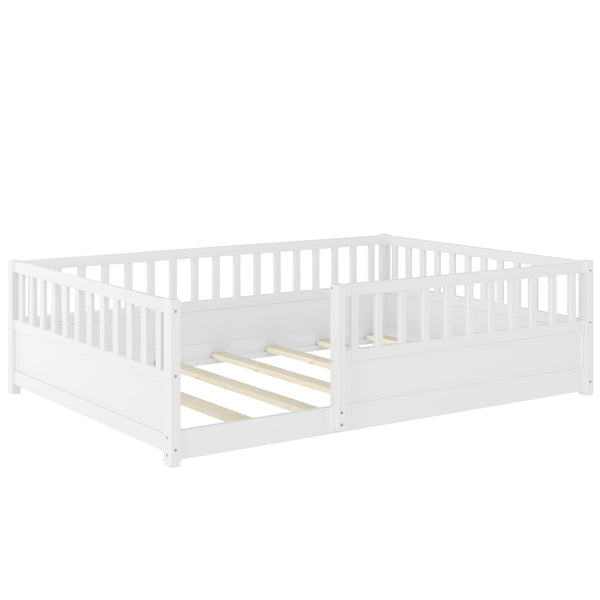 English Elm Twin Montessori Floor Bed Solid Pine Frame with Safety Fence Door for Kids Play Space White W1858P382400