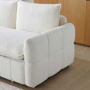 English Elm Sleeper 3-in-1 Pull-Out Couch Bed with Teddy Chaise, Breathable Fabric, Supportive Cushions for Small Spaces Beige W1117P253963