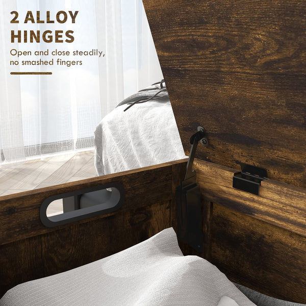 English Elm HOMCOM Spacious 39.4" Wooden Storage Chest with Safety Hinges, Sturdy Seat, Handles, 352 lb Cap. Rustic Brown W2225P173958