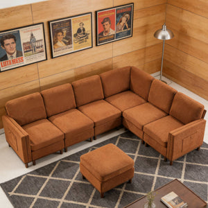 English Elm Modern Modular Sectional Sofa Plush Fabric Upholstery Reconfigurable Living Room Seating Orange W2085S00114