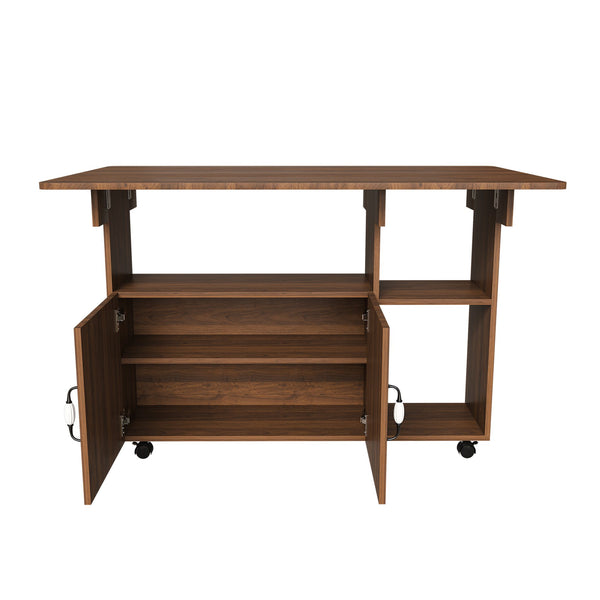 English Elm Multi-functional Folding Desk with Shelved Storage and Casters for Compact Living W2700P437587