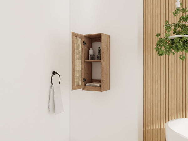 English Elm 12" Bathroom Side Cabinet Wall-Mounted, Soft-Close Hinges, Plywood, Hidden Handle, Space-Saving Storage W999P279375