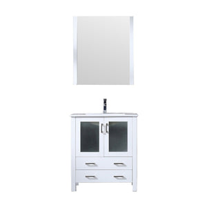 English Elm White Bath Vanity Set With Ceramic Top, Chrome Faucet, And 28" Mirror – Perfect For Small Spaces! B2731S01285-GIGA