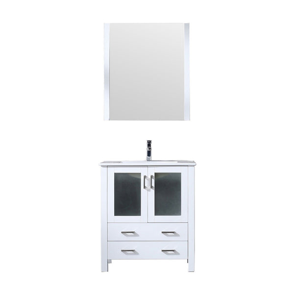 English Elm White Bath Vanity Set With Ceramic Top, Chrome Faucet, And 28" Mirror – Perfect For Small Spaces! B2731S01285-GIGA
