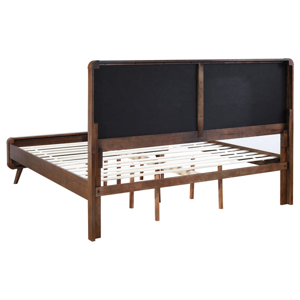 English Elm Roxbury Dark Walnut Eastern King 4-Piece Bedroom Set with Tufted Dark Grey Headboard, Retro-Modern Appeal B062S00900